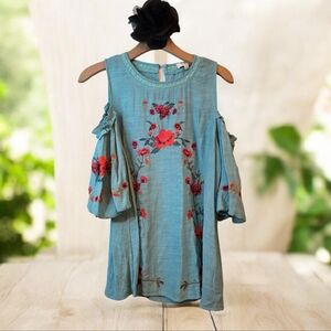 Umgee Boho Gypsy Off Shoulder Lace Embroidered Chic Floral Top Size Small